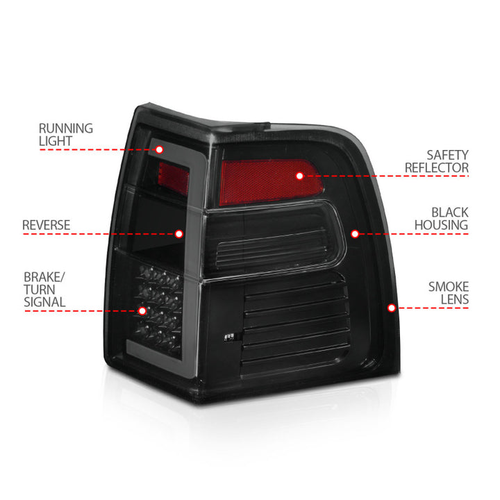 ANZO 07-17 Ford Expedition LED Taillights w/ Light Bar Black Housing Smoke Lens - Bull Strap