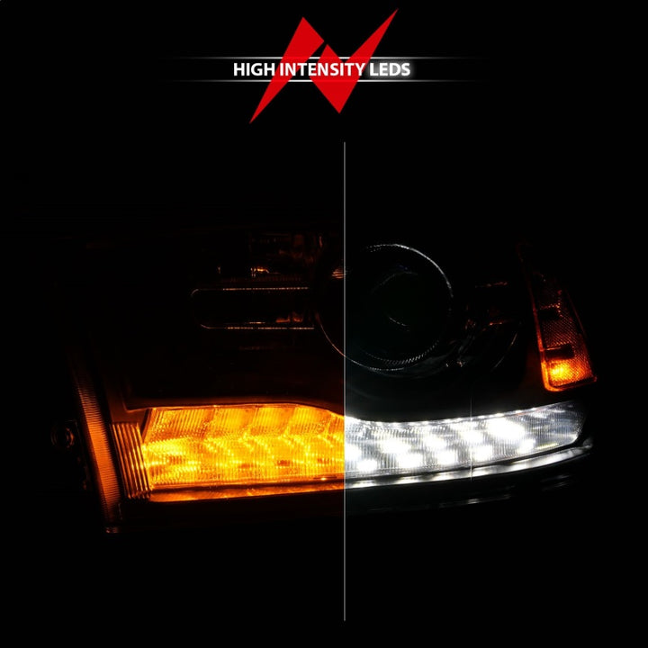 ANZO 09-18 Dodge Ram 1500/2500/3500 LED Plank Style Headlights Switchback + Sequential - Matte Black - Bull Strap