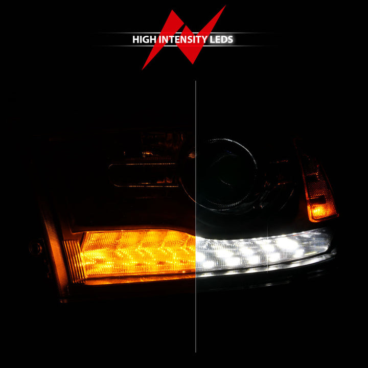 ANZO 09-18 Dodge Ram 1500/2500/3500 LED Plank Style Headlights Switchback + Sequential - Matte Black - Bull Strap