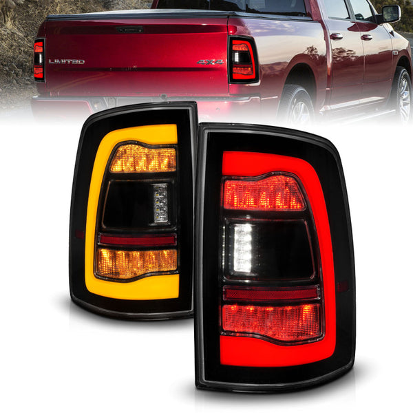 ANZO 09-18 Dodge Ram 1500 Sequential LED Taillights Smoke Black w/Switchback Amber Signal - Bull Strap
