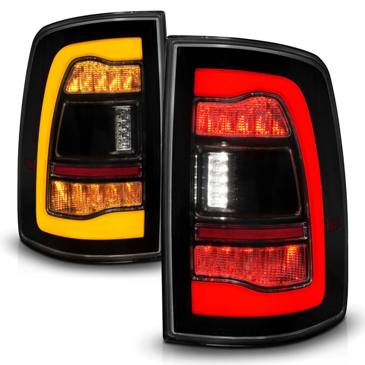 ANZO 09-18 Dodge Ram 1500 Sequential LED Taillights Smoke Black w/Switchback Amber Signal - Bull Strap