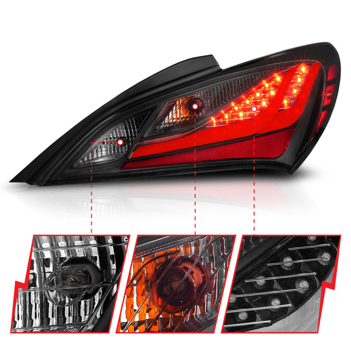 ANZO 10-13 Hyundai Genesis 2DR LED Taillights Smoke - Bull Strap