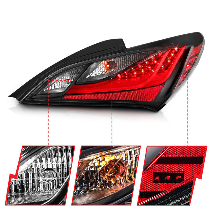 ANZO 10-13 Hyundai Genesis 2DR LED Taillights Smoke - Bull Strap