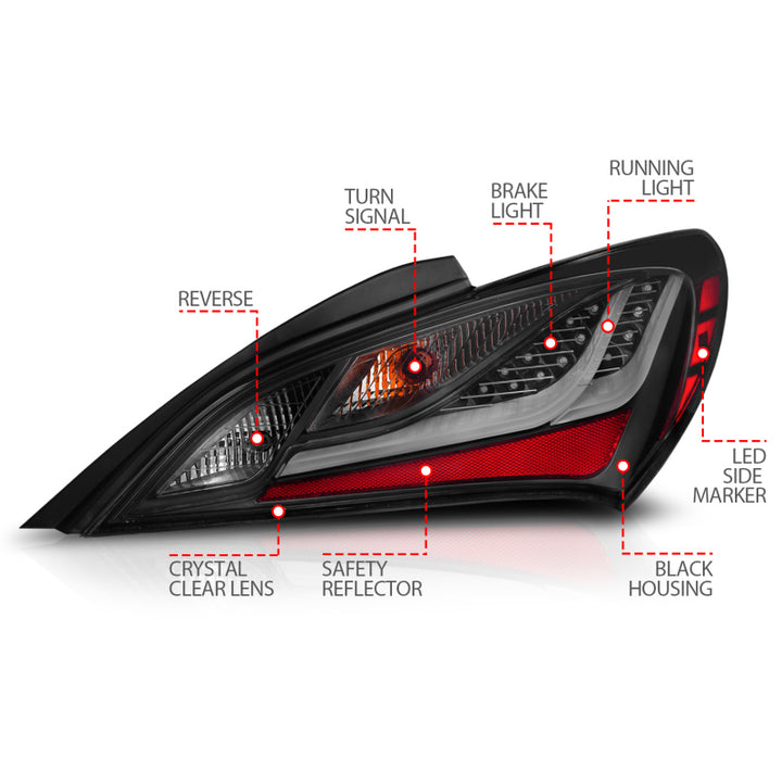 ANZO 10-13 Hyundai Genesis 2DR LED Taillights Smoke - Bull Strap