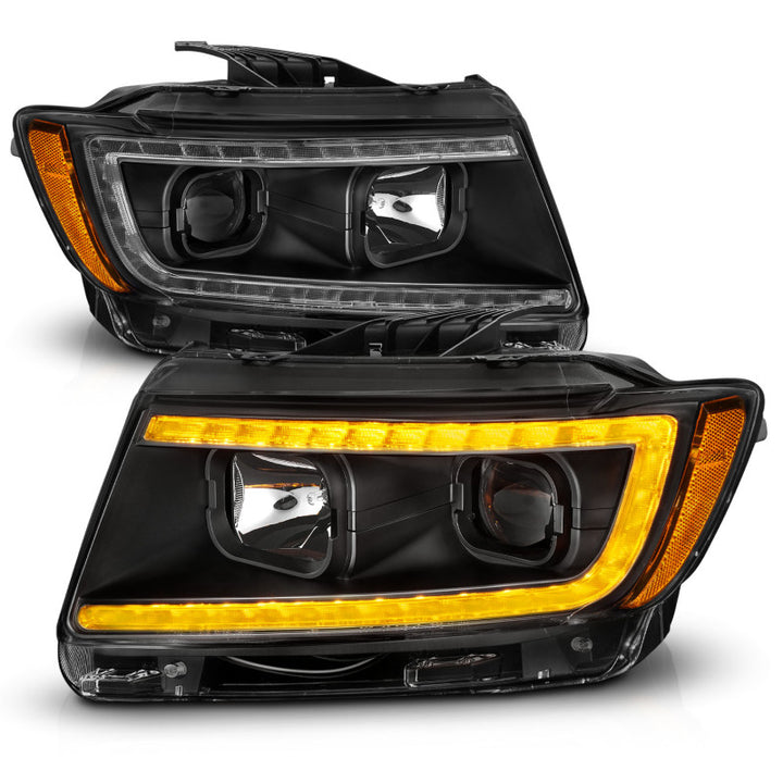 ANZO 11-13 Jeep Grand Cherokee (Factory Halogen Only) Projector Headlights w/Light Bar Swtchbk Black - Bull Strap