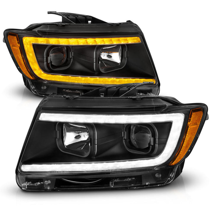 ANZO 11-13 Jeep Grand Cherokee (Factory Halogen Only) Projector Headlights w/Light Bar Swtchbk Black - Bull Strap