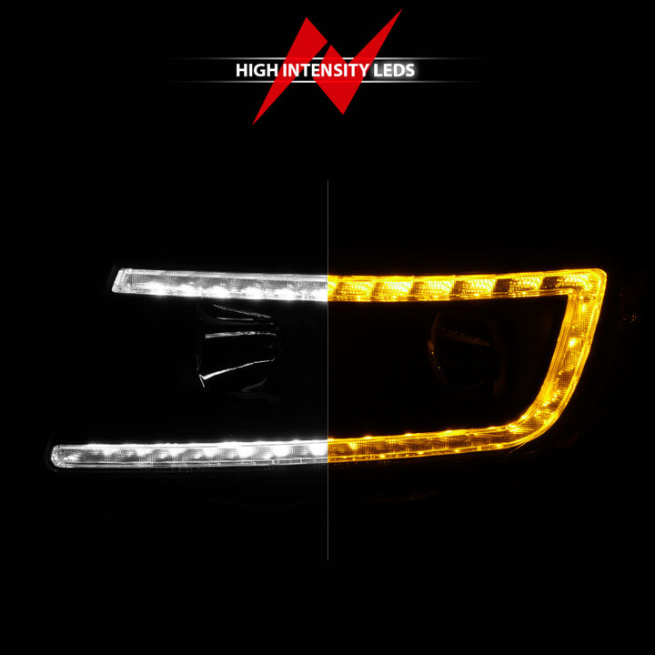 ANZO 11-13 Jeep Grand Cherokee (Factory Halogen Only) Projector Headlights w/Light Bar Swtchbk Black - Bull Strap