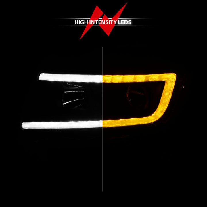 ANZO 11-13 Jeep Grand Cherokee (Factory Halogen Only) Projector Headlights w/Light Bar Swtchbk Black - Bull Strap