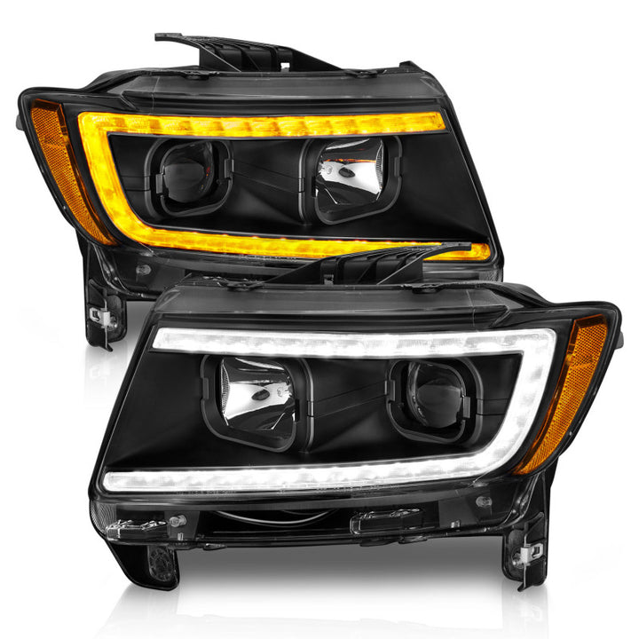 ANZO 11-13 Jeep Grand Cherokee (Factory Halogen Only) Projector Headlights w/Light Bar Swtchbk Black - Bull Strap