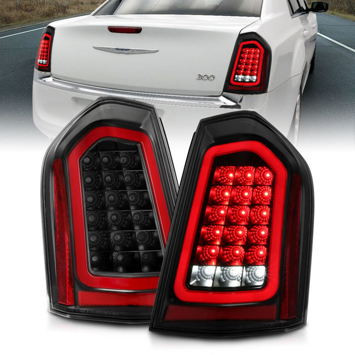 ANZO 11-14 Chrysler 300 LED Taillights Black w/ Sequential - Bull Strap