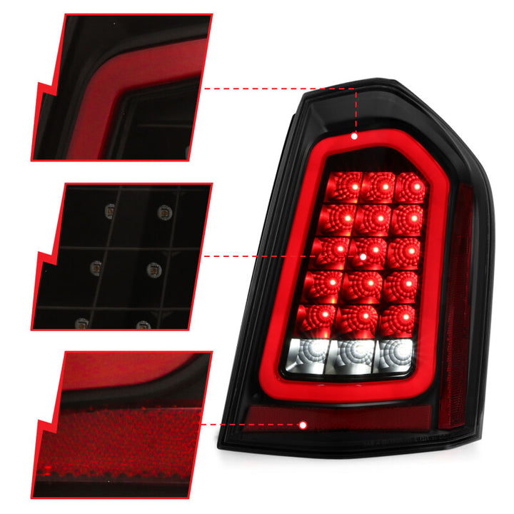ANZO 11-14 Chrysler 300 LED Taillights Black w/ Sequential - Bull Strap