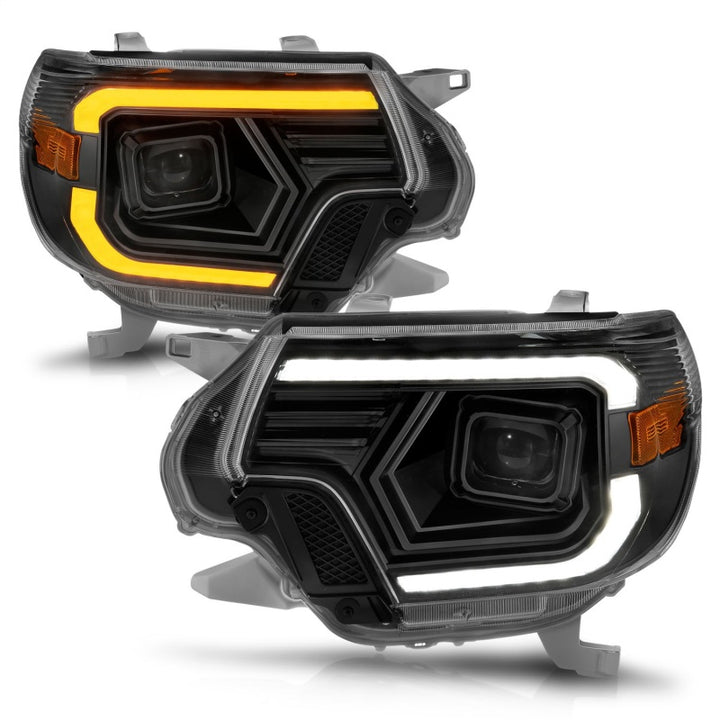 ANZO 12-15 Toyota Tacoma Projector Headlights - w/ Light Bar Switchback Black Housing - Bull Strap