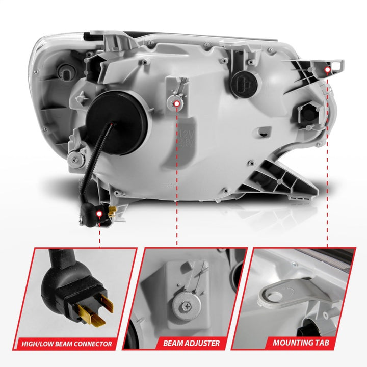 ANZO 12-15 Toyota Tacoma Projector Headlights - w/ Light Bar Switchback Black Housing - Bull Strap