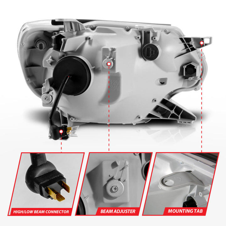 ANZO 12-15 Toyota Tacoma Projector Headlights - w/ Light Bar Switchback Black Housing - Bull Strap