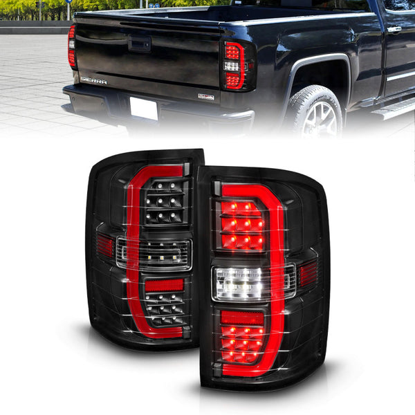 ANZO 14-18 GMC Sierra 1500 Full LED Taillights Black Housing Clear Lens (w/C Light Bars) - Bull Strap