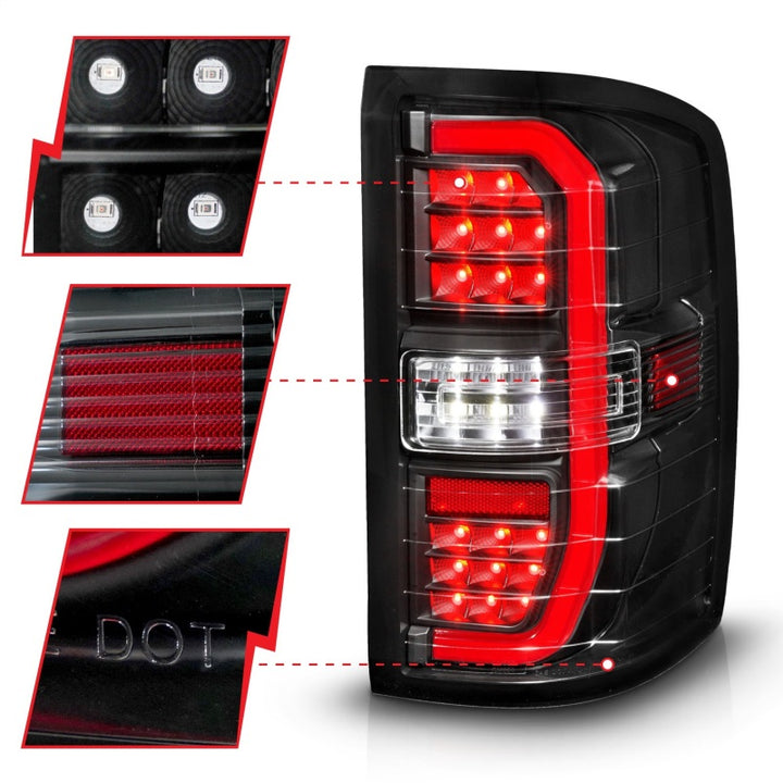 ANZO 14-18 GMC Sierra 1500 Full LED Taillights Black Housing Clear Lens (w/C Light Bars) - Bull Strap