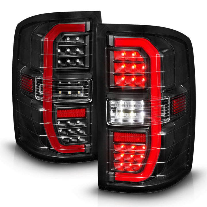 ANZO 14-18 GMC Sierra 1500 Full LED Taillights Black Housing Clear Lens (w/C Light Bars) - Bull Strap