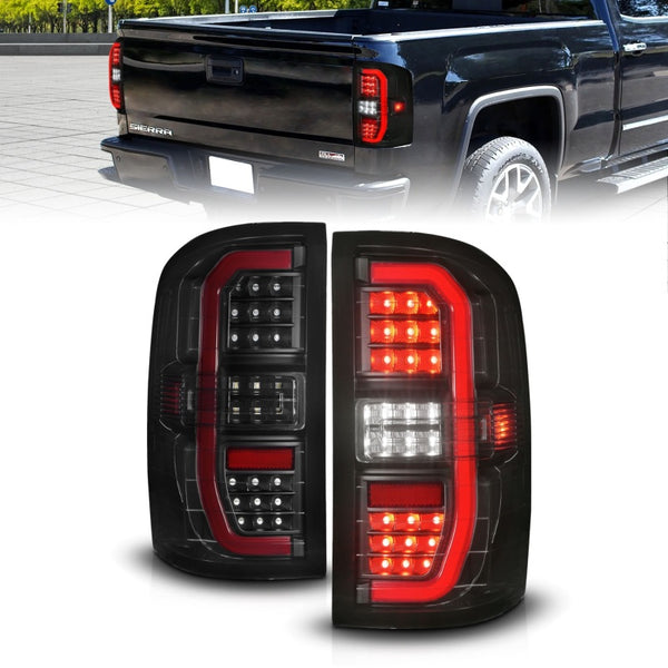 ANZO 14-18 GMC Sierra 1500 Full LED Taillights Black Housing Smoke Lens (w/C Light Bars) - Bull Strap