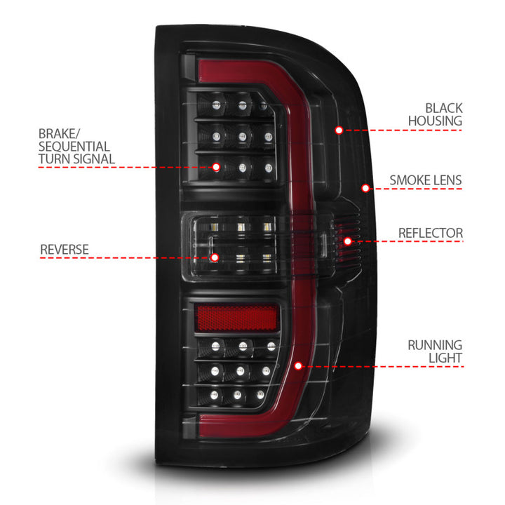 ANZO 14-18 GMC Sierra 1500 Full LED Taillights Black Housing Smoke Lens (w/C Light Bars) - Bull Strap