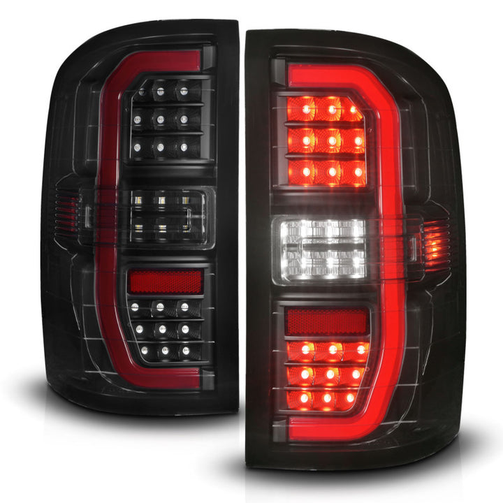 ANZO 14-18 GMC Sierra 1500 Full LED Taillights Black Housing Smoke Lens (w/C Light Bars) - Bull Strap