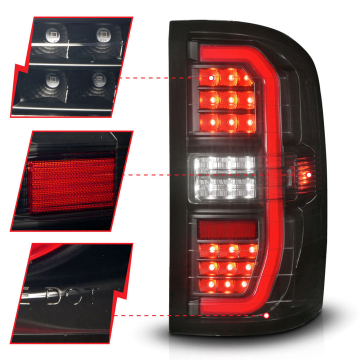 ANZO 14-18 GMC Sierra 1500 Full LED Taillights Black Housing Smoke Lens (w/C Light Bars) - Bull Strap