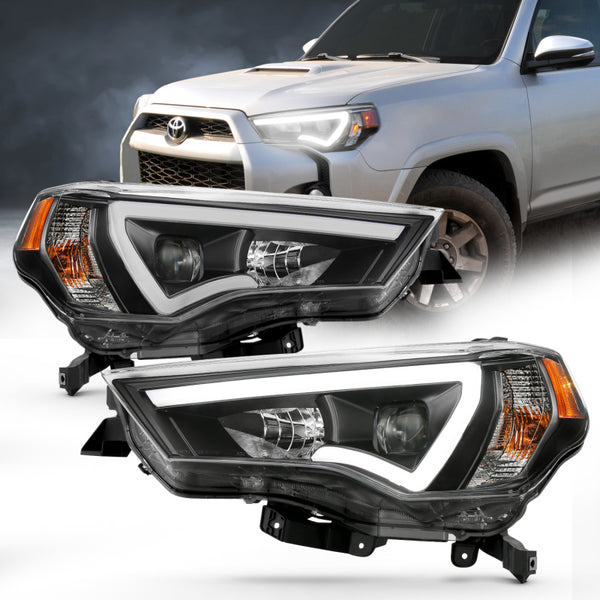 ANZO 14-18 Toyota 4 Runner Plank Style Projector Headlights Black w/ Amber - Bull Strap