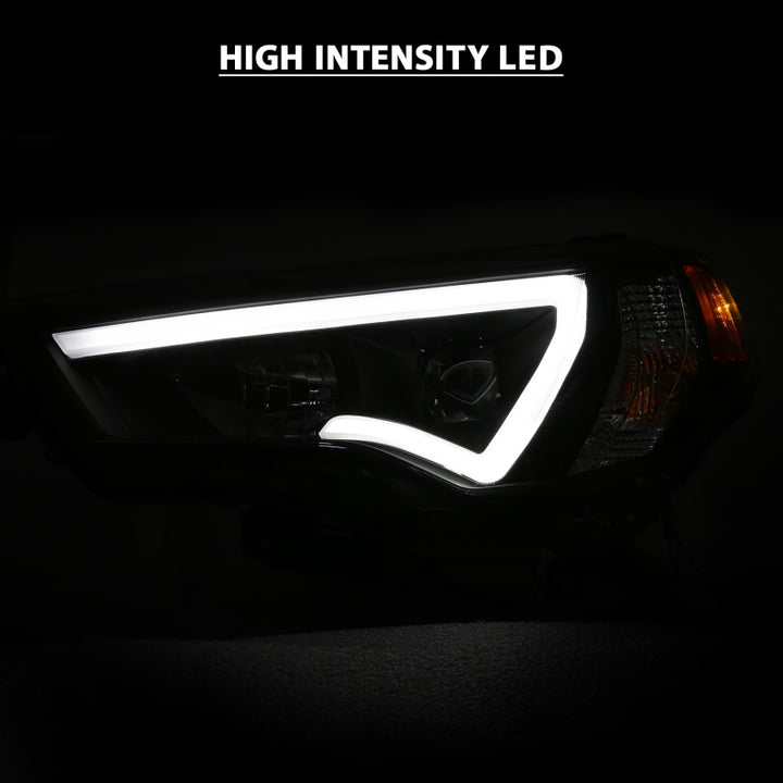ANZO 14-18 Toyota 4 Runner Plank Style Projector Headlights Black w/ Amber - Bull Strap