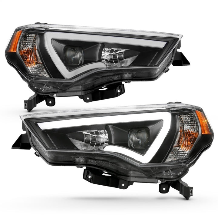 ANZO 14-18 Toyota 4 Runner Plank Style Projector Headlights Black w/ Amber - Bull Strap