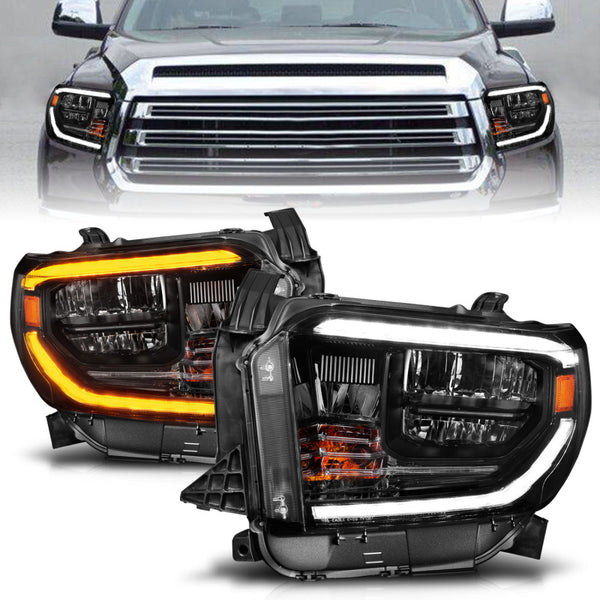 ANZO 14-21 Toyota Tundra (OE Halogen w/LED DRL) LED Crystal Headlights w/ Switchback & DRL - Blk - Bull Strap