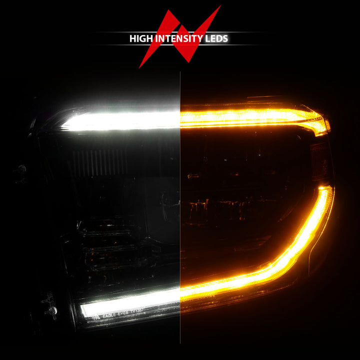 ANZO 14-21 Toyota Tundra (OE Halogen w/LED DRL) LED Crystal Headlights w/ Switchback & DRL - Blk - Bull Strap