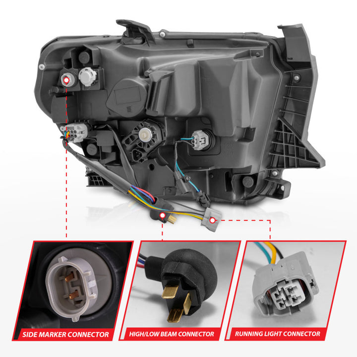 ANZO 14-21 Toyota Tundra (OE Halogen w/LED DRL) LED Crystal Headlights w/ Switchback & DRL - Blk - Bull Strap
