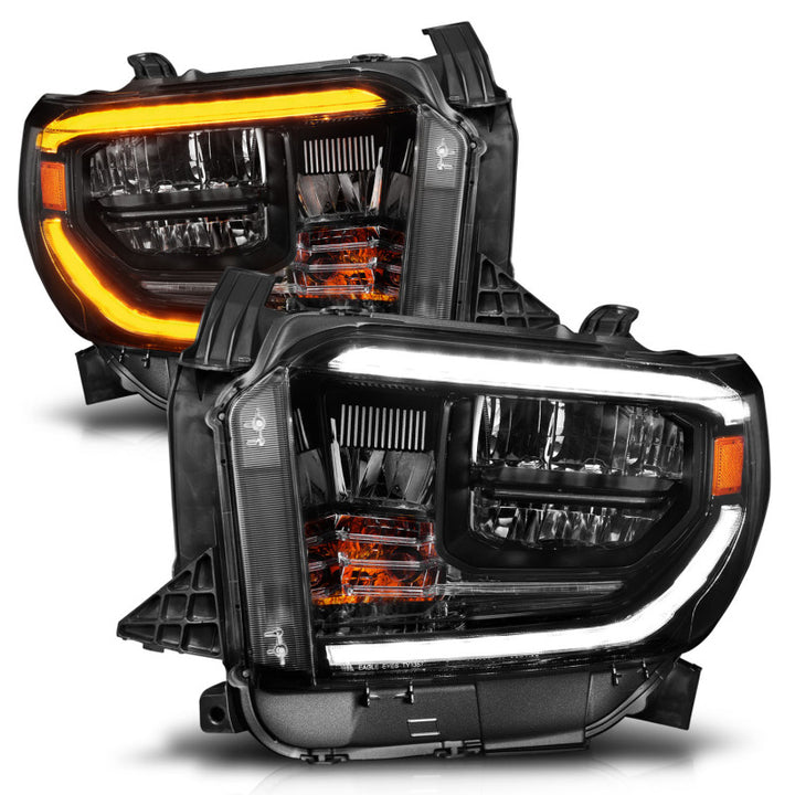 ANZO 14-21 Toyota Tundra (OE Halogen w/LED DRL) LED Crystal Headlights w/ Switchback & DRL - Blk - Bull Strap