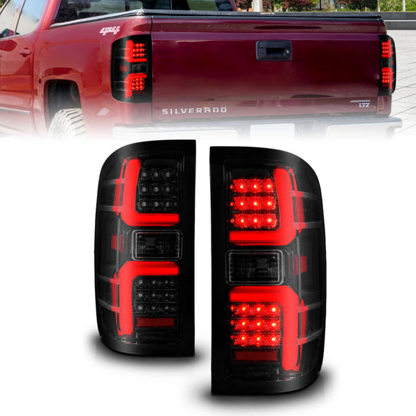 ANZO 15-19 Chevrolet Silverado 2500 HD/3500 HD LED Taillight w/ Sequential Black Housing/Smoke Lens - Bull Strap