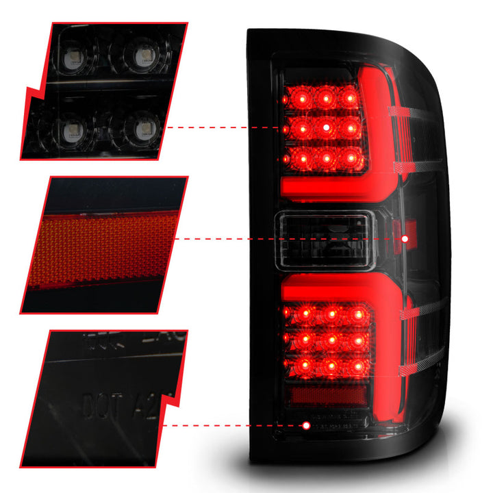 ANZO 15-19 Chevrolet Silverado 2500 HD/3500 HD LED Taillight w/ Sequential Black Housing/Smoke Lens - Bull Strap