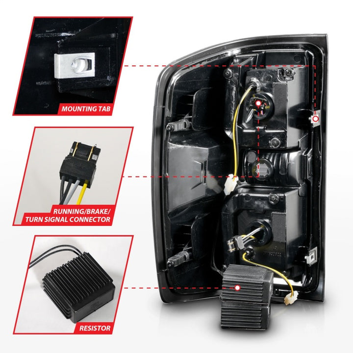 ANZO 15-19 Chevrolet Silverado 2500 HD/3500 HD LED Taillight w/ Sequential Black Housing/Smoke Lens - Bull Strap