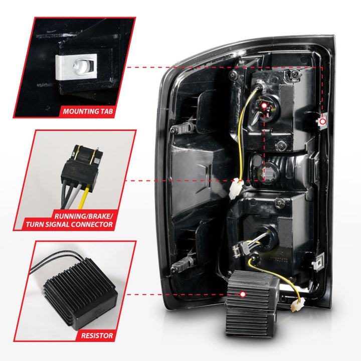 ANZO 15-19 Chevrolet Silverado 2500 HD/3500 HD LED Taillight w/ Sequential Black Housing/Smoke Lens - Bull Strap