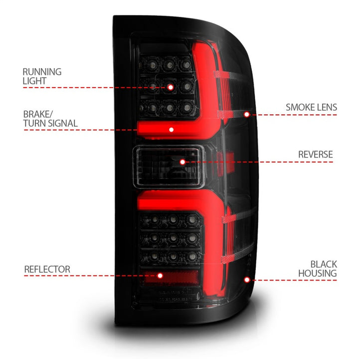 ANZO 15-19 Chevrolet Silverado 2500 HD/3500 HD LED Taillight w/ Sequential Black Housing/Smoke Lens - Bull Strap