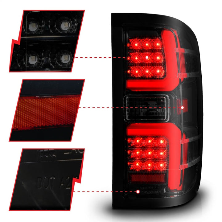 ANZO 15-19 Chevrolet Silverado 2500 HD/3500 HD LED Taillight w/ Sequential Black Housing/Smoke Lens - Bull Strap