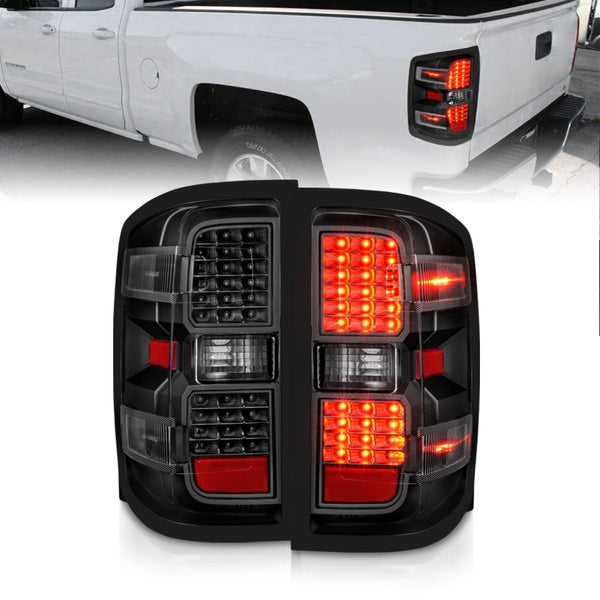 ANZO 15-19 Chevy Silverado 2500HD/3500HD (Factory Halogen Only) LED Tail Lights Black w/Clear Lens - Bull Strap