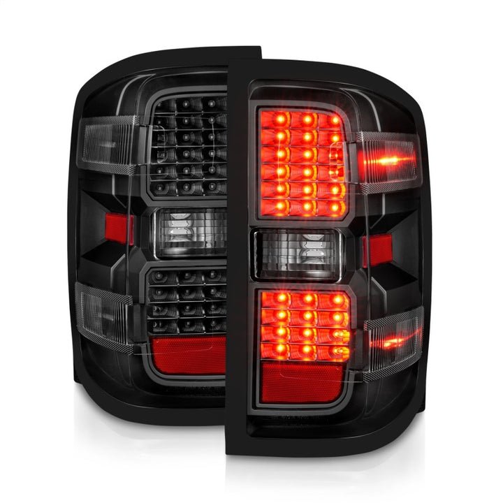ANZO 15-19 Chevy Silverado 2500HD/3500HD (Factory Halogen Only) LED Tail Lights Black w/Clear Lens - Bull Strap