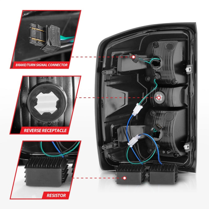 ANZO 15-19 Chevy Silverado 2500HD/3500HD (Factory Halogen Only) LED Tail Lights Black w/Clear Lens - Bull Strap