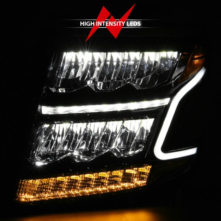ANZO 15-20 Chevy Tahoe/Suburban LED Light Bar Style Headlights Black w/Sequential w/DRL w/Amber - Bull Strap
