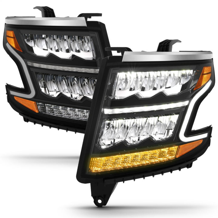 ANZO 15-20 Chevy Tahoe/Suburban LED Light Bar Style Headlights Black w/Sequential w/DRL w/Amber - Bull Strap
