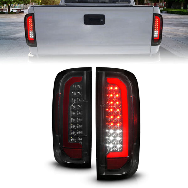 ANZO 15-21 Chevrolet Colorado Full LED Tail Lights w/ Red Lightbar Black Housing Smoke Lens - Bull Strap