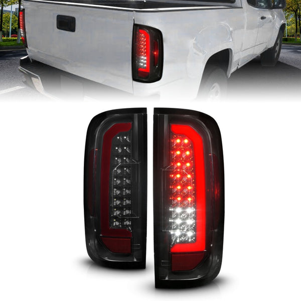ANZO 15-21 GMC Canyon Full LED Tail Lights w/ Red Lightbar Black Housing Smoke Lens - Bull Strap