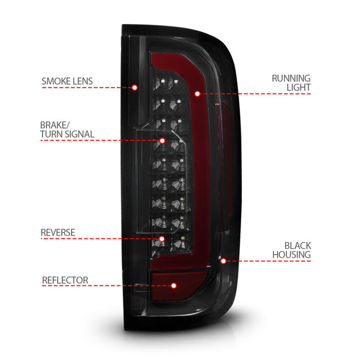 ANZO 15-21 GMC Canyon Full LED Tail Lights w/ Red Lightbar Black Housing Smoke Lens - Bull Strap