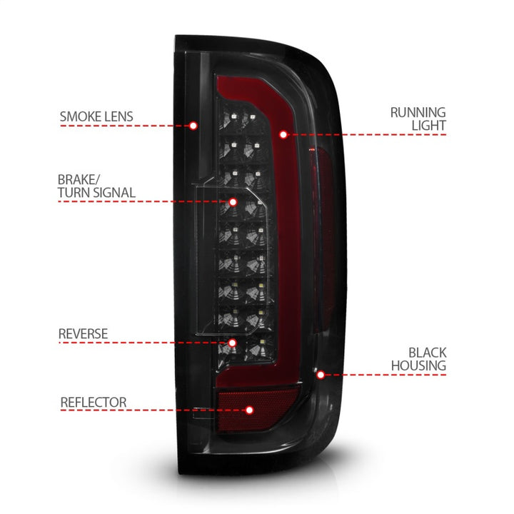 ANZO 15-21 GMC Canyon Full LED Tail Lights w/ Red Lightbar Black Housing Smoke Lens - Bull Strap
