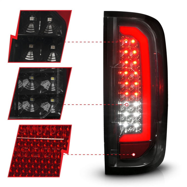 ANZO 15-21 GMC Canyon Full LED Tail Lights w/ Red Lightbar Black Housing Smoke Lens - Bull Strap