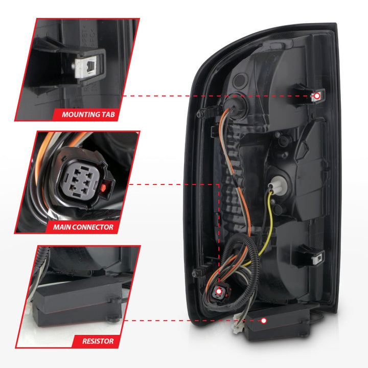 ANZO 15-21 GMC Canyon Full LED Tail Lights w/ Red Lightbar Black Housing Smoke Lens - Bull Strap