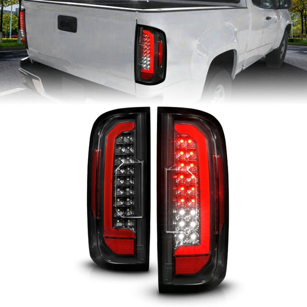 ANZO 15-21 GMC Canyon Full LED Taillights w/ Red Lightbar Black Housing/Clear Lens - Bull Strap